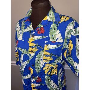 Caribbean Joe Men's‎ Hawaiian Floral Shirt Sz L Royal Blue